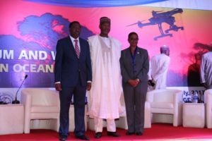 L-R: International Civil Aviation Organisation (ICAO) President, Dr Olumuyiwa Benard Aliyu, Hon. Minister of State for Aviation, Sen. Hadi Sirika, Ms.Iyabo O. Sosina, Secretary General, African Civil Aviation Commission.