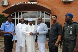  L-R: Second in Command Special Investigation Bureau, Airport Police Command, Mr. Olatunji Olayinka; Director of Engineering, Accident Investigation Bureau (AIB), Engr. Hashim Wali; Director/CEO Aeroavsec, Capt. Bello Ocheja; Commissioner/CEO AIB, Engr. Akin Olateru; Head, Aviation Security, AIB, Mr. Olumide Oshinye and Unit Command Special Protecting Unit,  Mr. Salas S. Tsado, during the Aviation Security Training of officers from Airports and Lagos State Commands at AIB Safety House, Murtala Mohammed International Airport, Ikeja Lagos. 