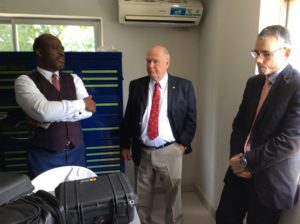 L-R: Commissioner/CEO, Accident Investigation Bureau (AIB), Engr. Akin Olateru; International Civil Aviation Organisation (ICAO)  representative and Commissioner, Banjul Accord Group Accident Investigation Agency (BAGAIA), Mr Caj Frostel and Singaporean Government representative, Mr. Micheal Toft at the AIB Flight Safety Laboratory in Abuja. The two experts were in Abuja  for technical evaluation of the laboratory and staff training capacity to maximize the benefits of the laboratory..