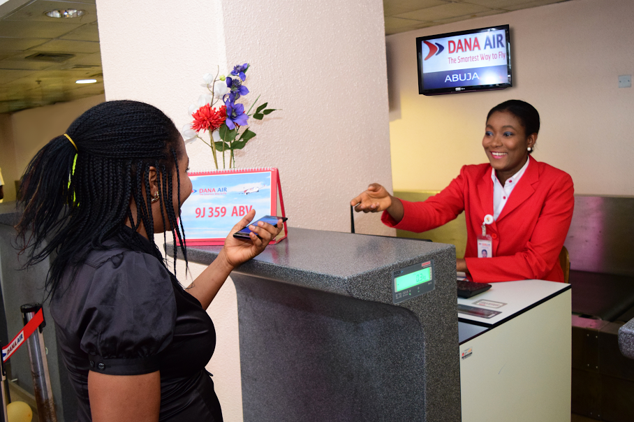 An official of the newly introduced Special Services Unit of Dana Air offering customer service of multiple issue-solving options that provide seamless travel experience to a guest