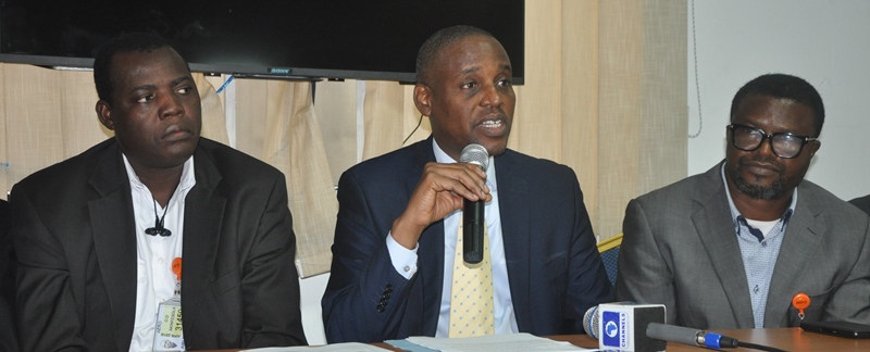 Technical Director, Aero , Segun Akinfesola; Chief Executive Officer, Aero, Captain Ado Sanusi and Aircraft Maintenance Organisation (AMO), Manager, Aero, James Omiyi at the Press Conference in Lagos announcing Aero Certification to commence C-Check maintenance in Nigeria/West Africa.