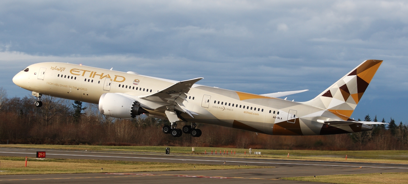 Etihad Airways Boeing 787 Dreamliner set to take off for Geneva