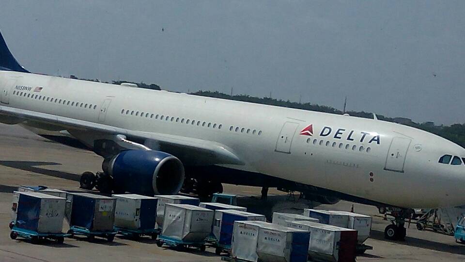 The Delta Airline's Airbus A330-223 aircraft with registration N858NW on the apron of Murtala Muhammed International Airport, Lagos, Nigeria. Photo: African Business Travel News