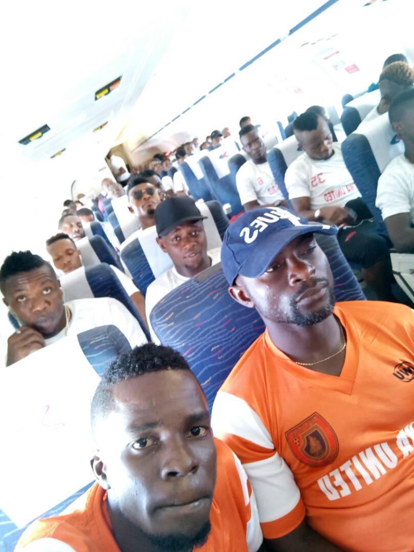 Akwa Ibom United Players and officials on board the Dana Air flight from Uyo, Akwa Ibom State today